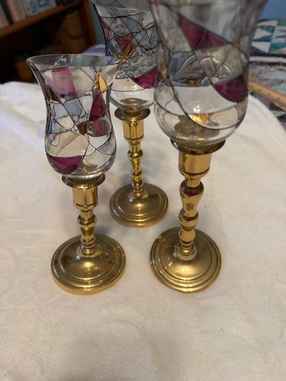 3 PARTYLITE Calypso Stained Glass Peglite Votive/ Candle Holder Retired VTG